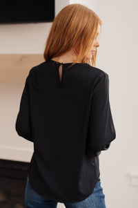 Peaceful Moments Smocked Sleeve Blouse in Black Womens Ave Shops 