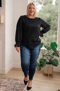 Peaceful Moments Smocked Sleeve Blouse in Black Womens Ave Shops 