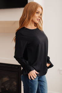 Peaceful Moments Smocked Sleeve Blouse in Black Womens Ave Shops 