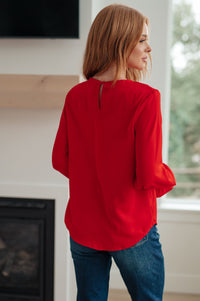 Peaceful Moments Smocked Sleeve Blouse in Red Womens Ave Shops 