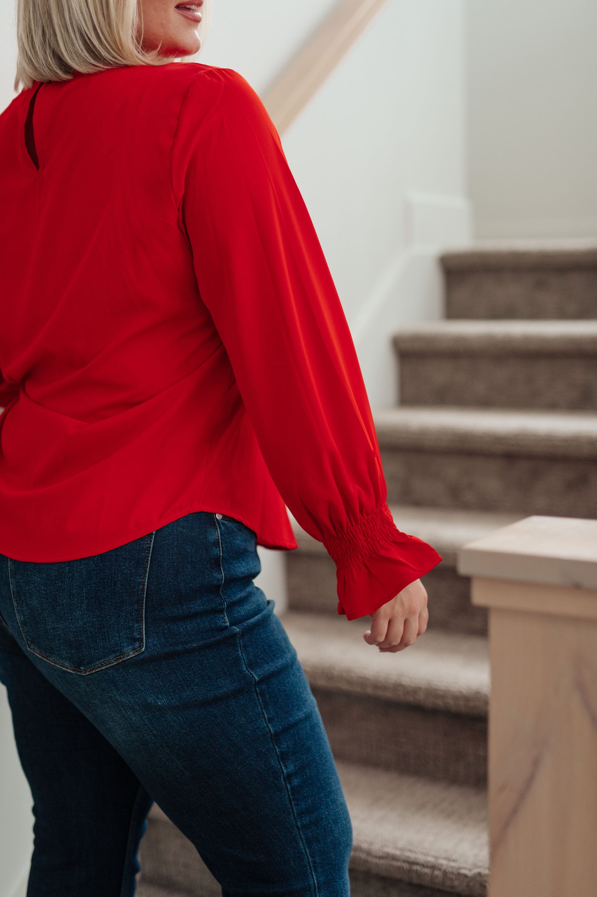Peaceful Moments Smocked Sleeve Blouse in Red Womens Ave Shops 