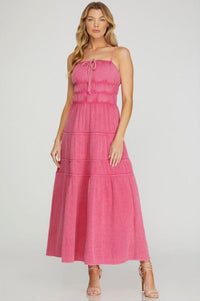 Pink Cami Washed Gauze Tiered Dress Dresses She and Sky 