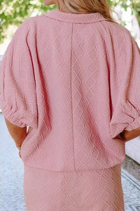 Pink Striped Collared Zip Up Textured Skirt Set skirt set Little Daisy Closet 