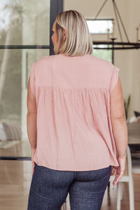 Pleat Detail Button Up Blouse in Pink Tops Ave Shops 