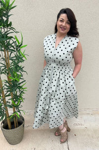 Polka Dot Midi Dress with Pockets Dresses She and Sky 