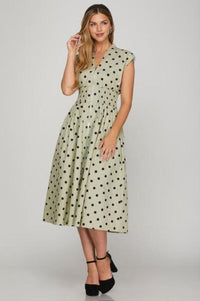 Polka Dot Midi Dress with Pockets Dresses She and Sky 