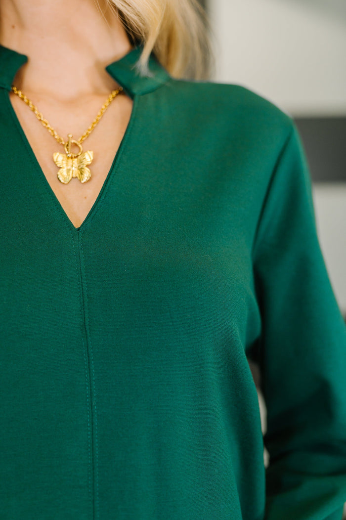 Portfolio Quarter Sleeve Dress in Hunter Green Womens Ave Shops 