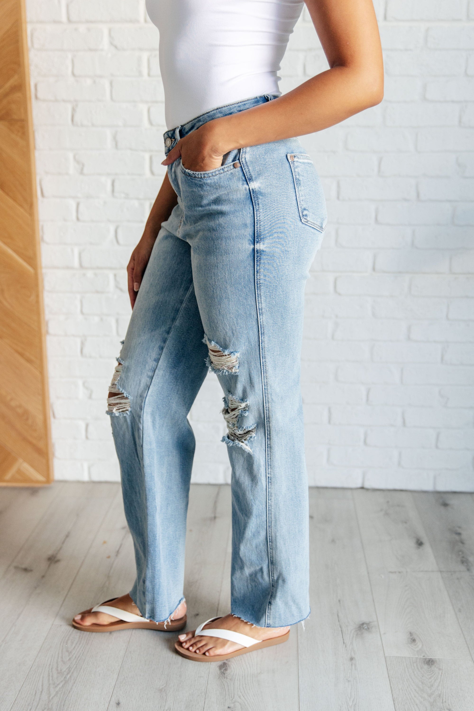 Ramona High Rise Rigid Magic Destroyed Straight Jeans Denim Ave Shops 