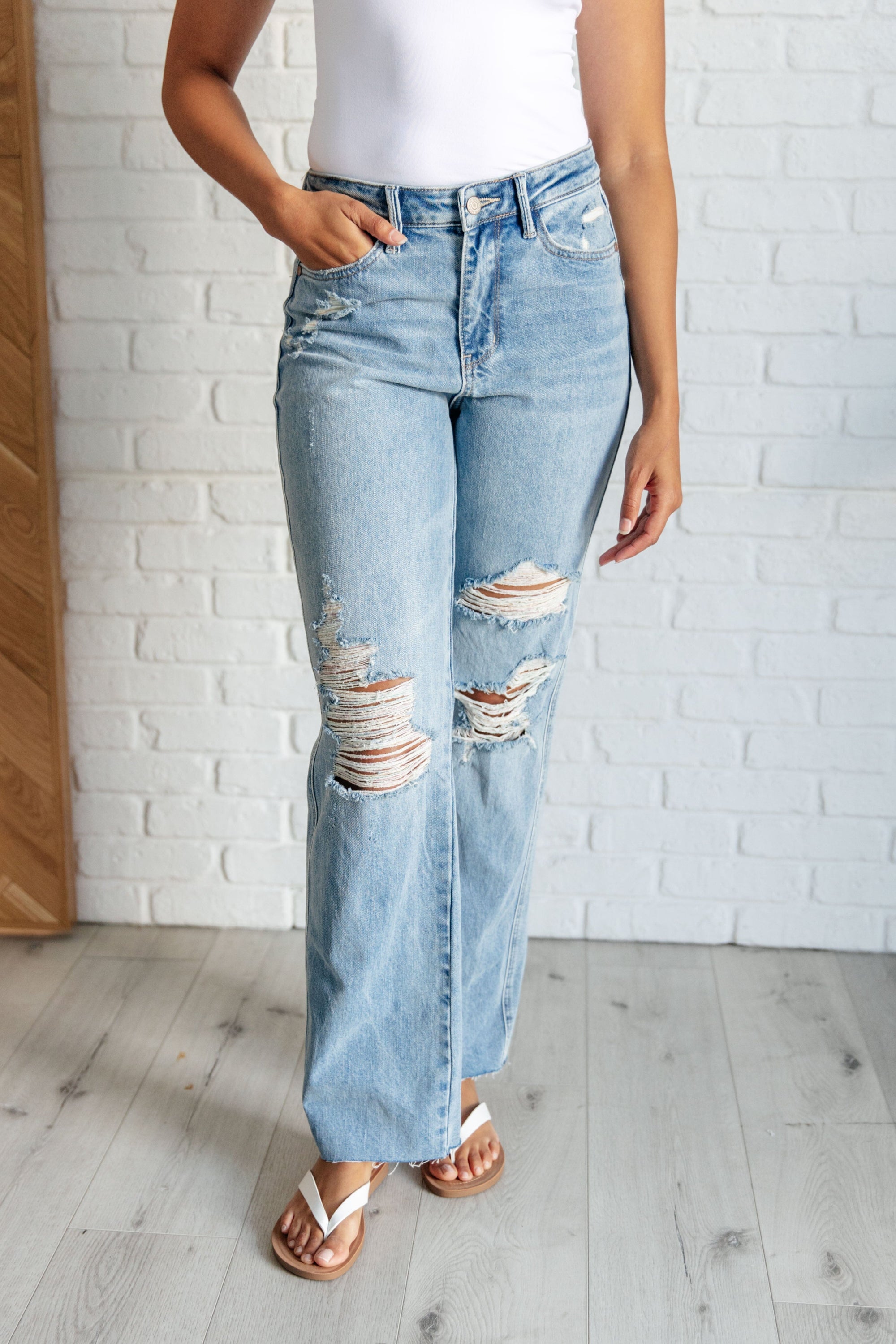 Ramona High Rise Rigid Magic Destroyed Straight Jeans Denim Ave Shops 