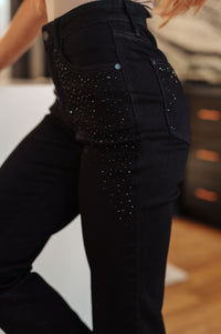 Reese Rhinestone Slim Fit Jeans in Black Womens Ave Shops 