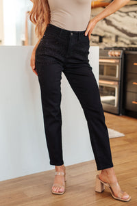 Reese Rhinestone Slim Fit Jeans in Black Womens Ave Shops 