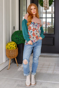 Retro and Ribbed Floral Color Block Top Tops Ave Shops 