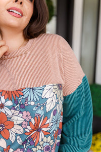 Retro and Ribbed Floral Color Block Top Tops Ave Shops 
