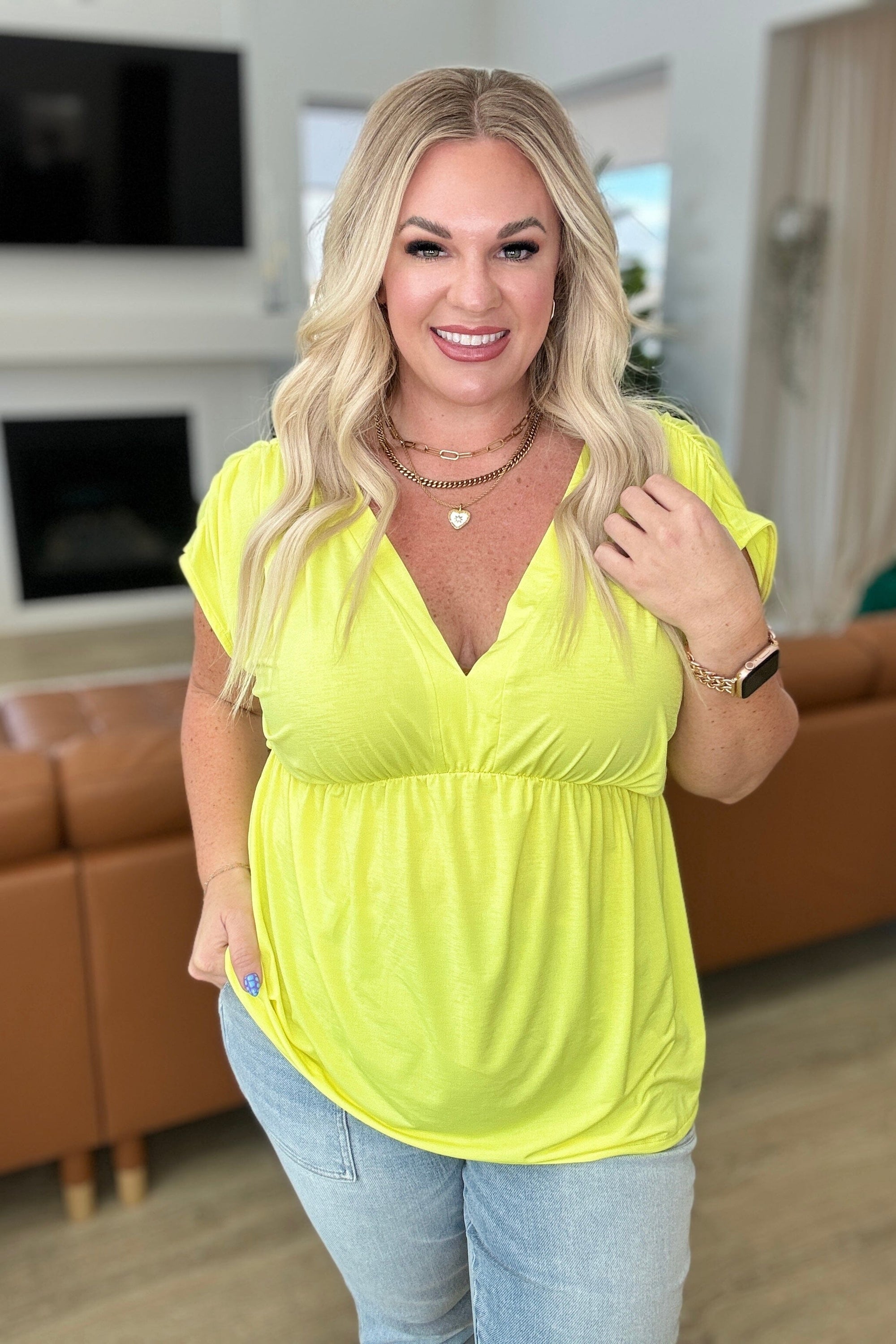 Rhea Peplum Top in Neon Yellow Tops Ave Shops 