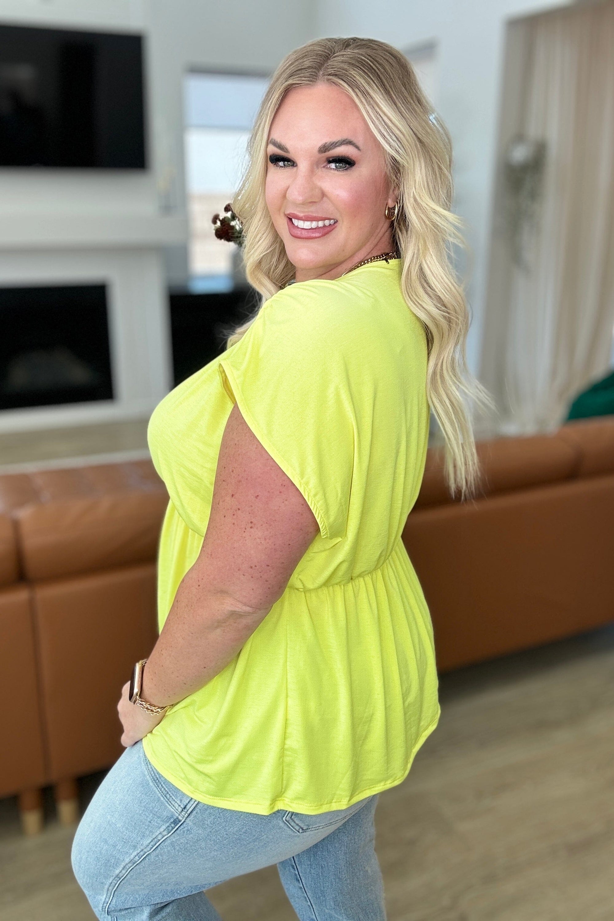 Rhea Peplum Top in Neon Yellow Tops Ave Shops 