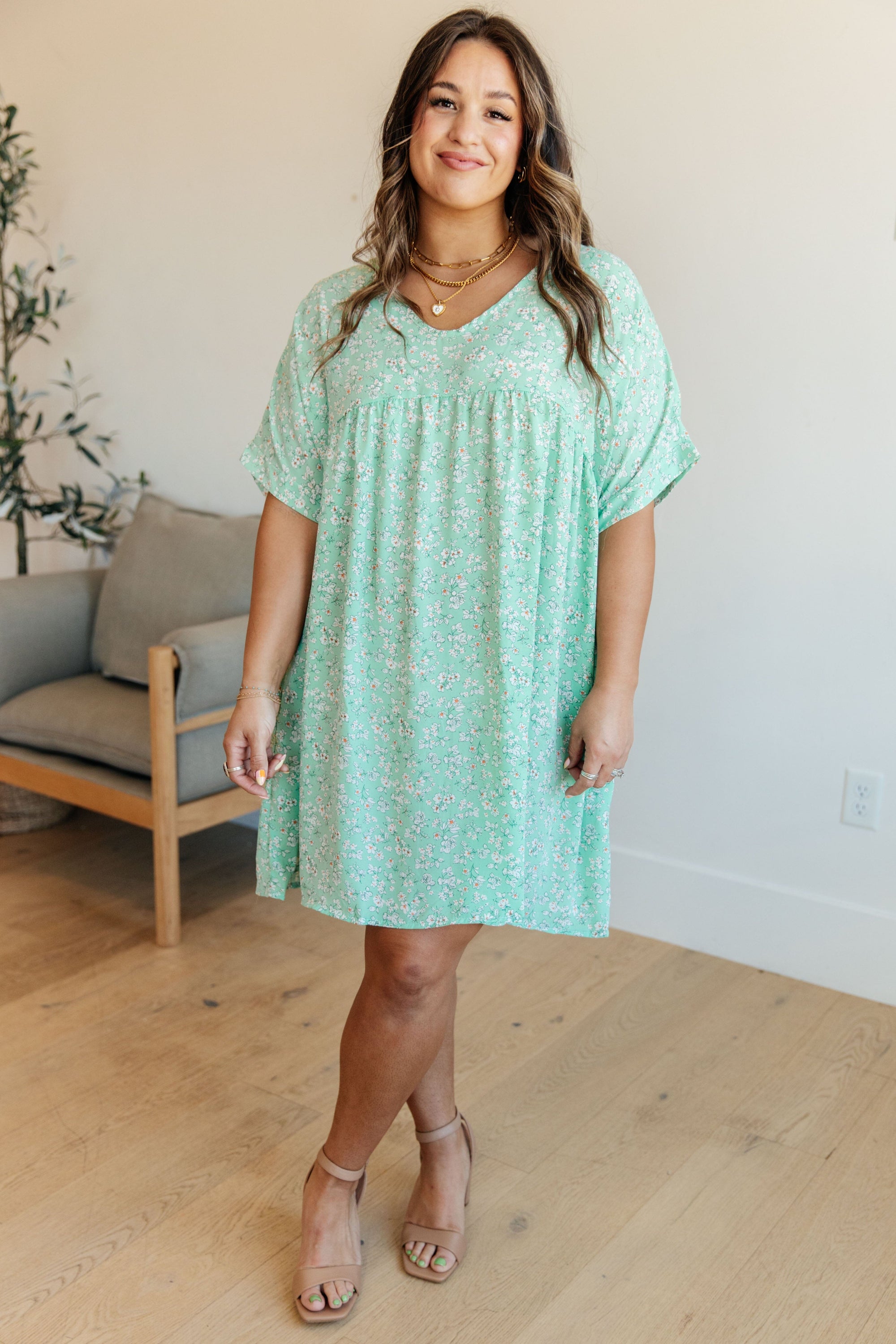 Rodeo Lights Dolman Sleeve Dress in Mint Floral Dresses Ave Shops 