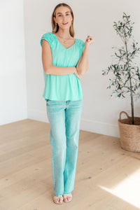 Ruched Cap Sleeve Top in Neon Blue Womens Ave Shops 