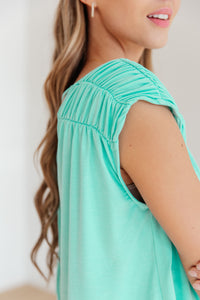 Ruched Cap Sleeve Top in Neon Blue Womens Ave Shops 