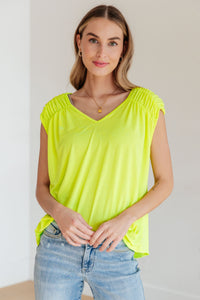 Ruched Cap Sleeve Top in Neon Green Womens Ave Shops 