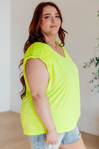 Ruched Cap Sleeve Top in Neon Green Womens Ave Shops 