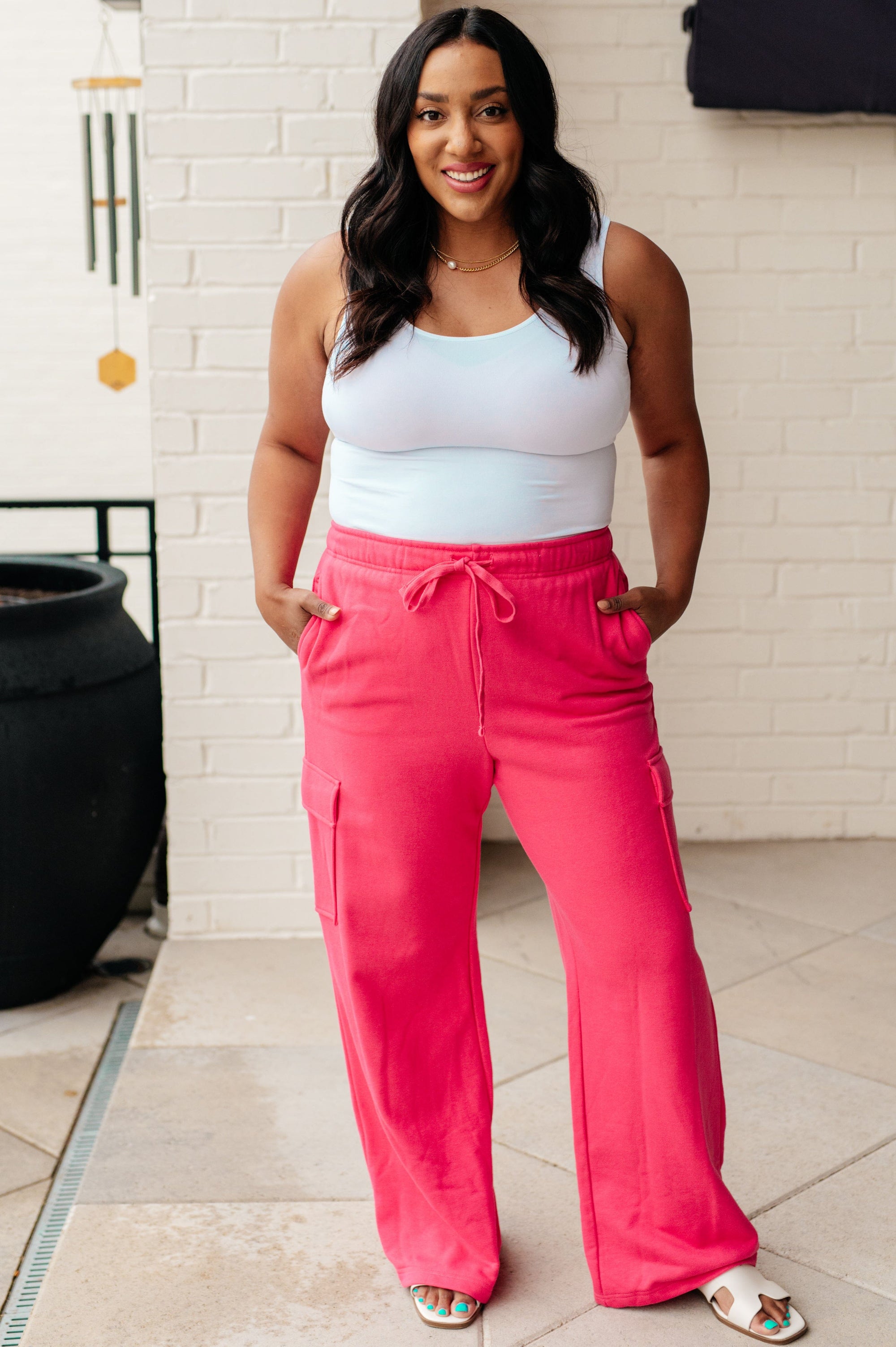 Run, Don't Walk Cargo Sweatpants in Flamingo Pink Athleisure Ave Shops 