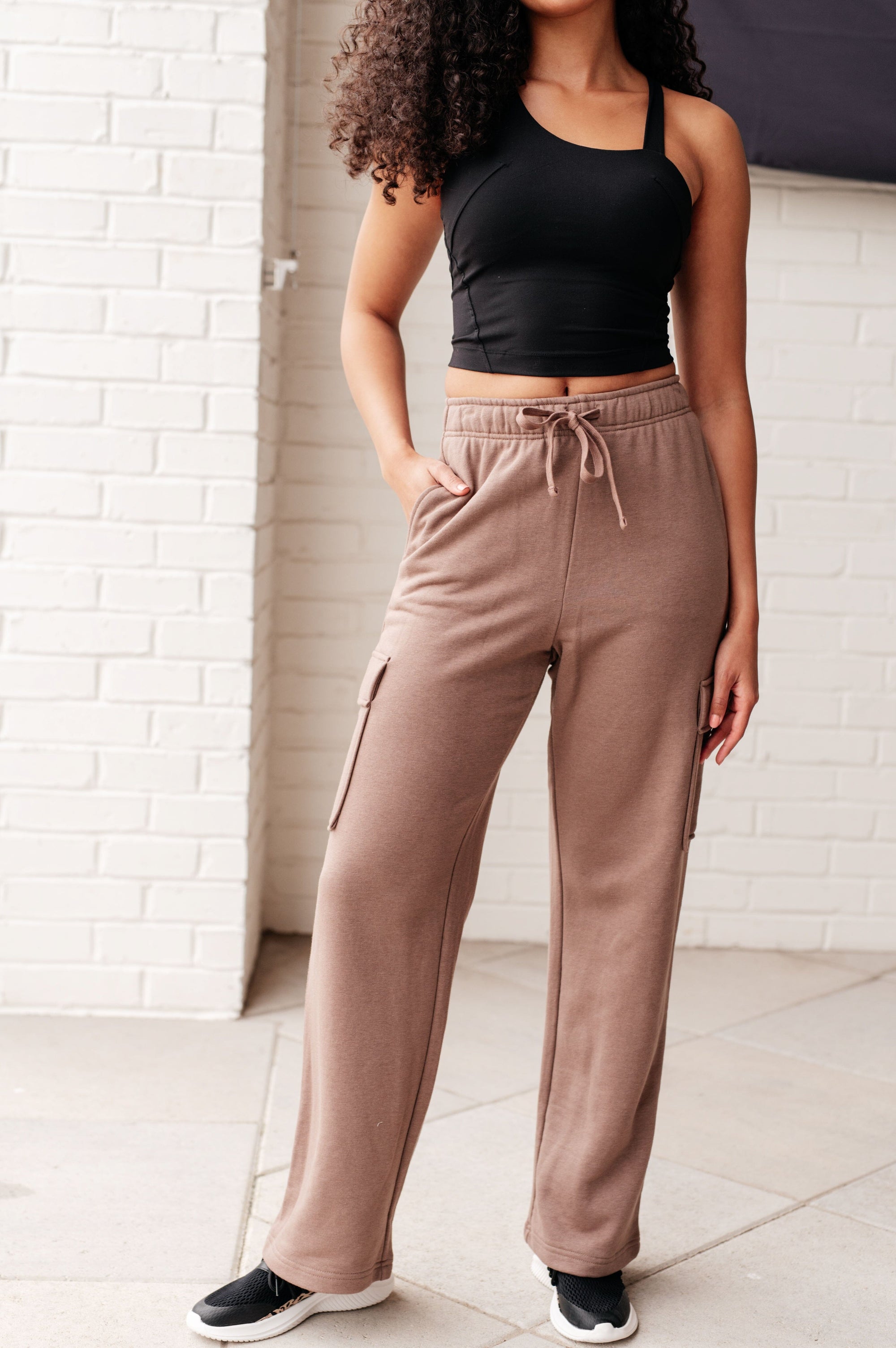 Run, Don't Walk Cargo Sweatpants in Smokey Brown Athleisure Ave Shops 