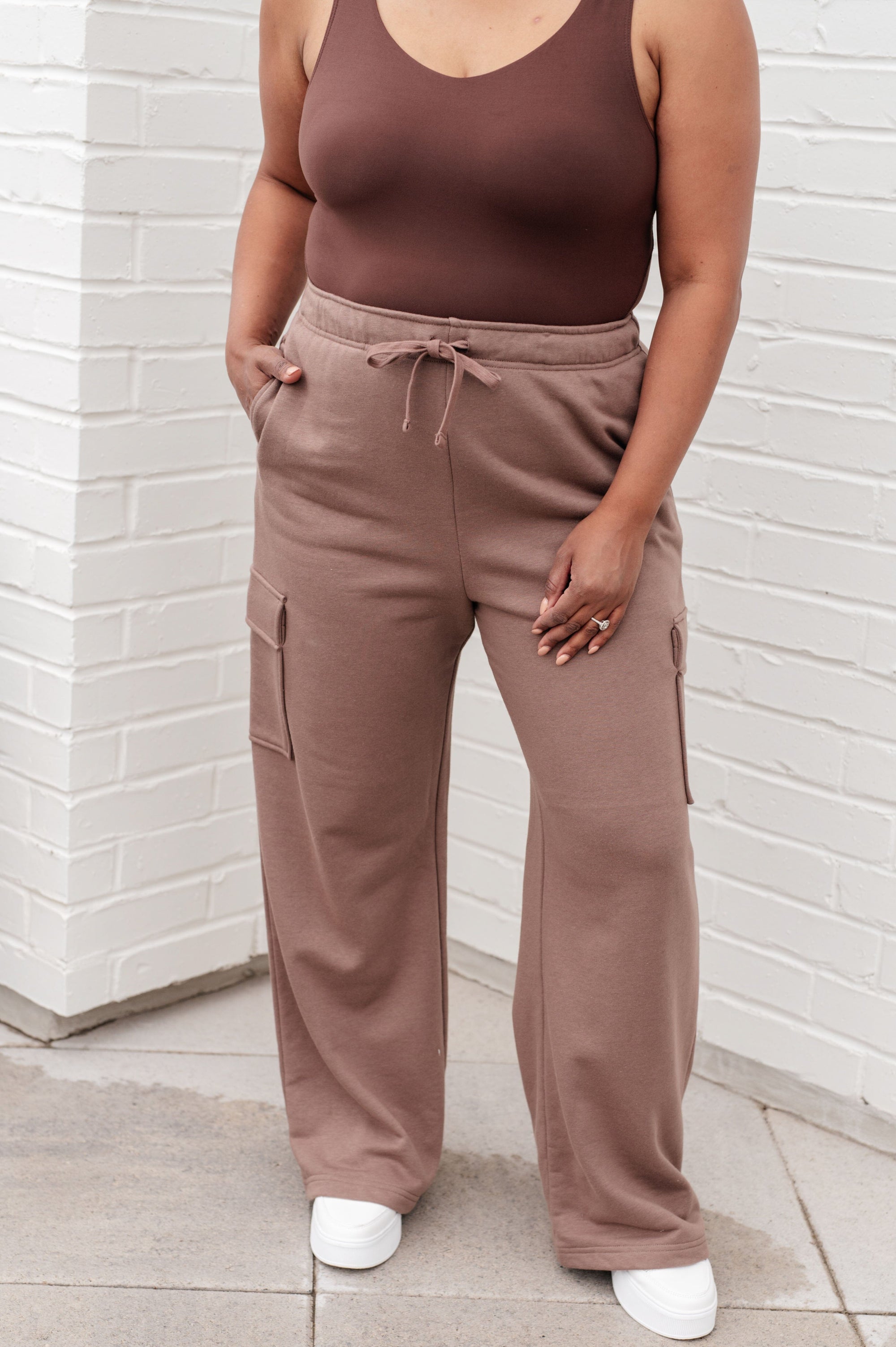 Run, Don't Walk Cargo Sweatpants in Smokey Brown Athleisure Ave Shops 