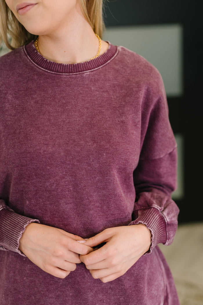 Safe and Secure Mineral Wash Pullover in Eggplant Womens Ave Shops 