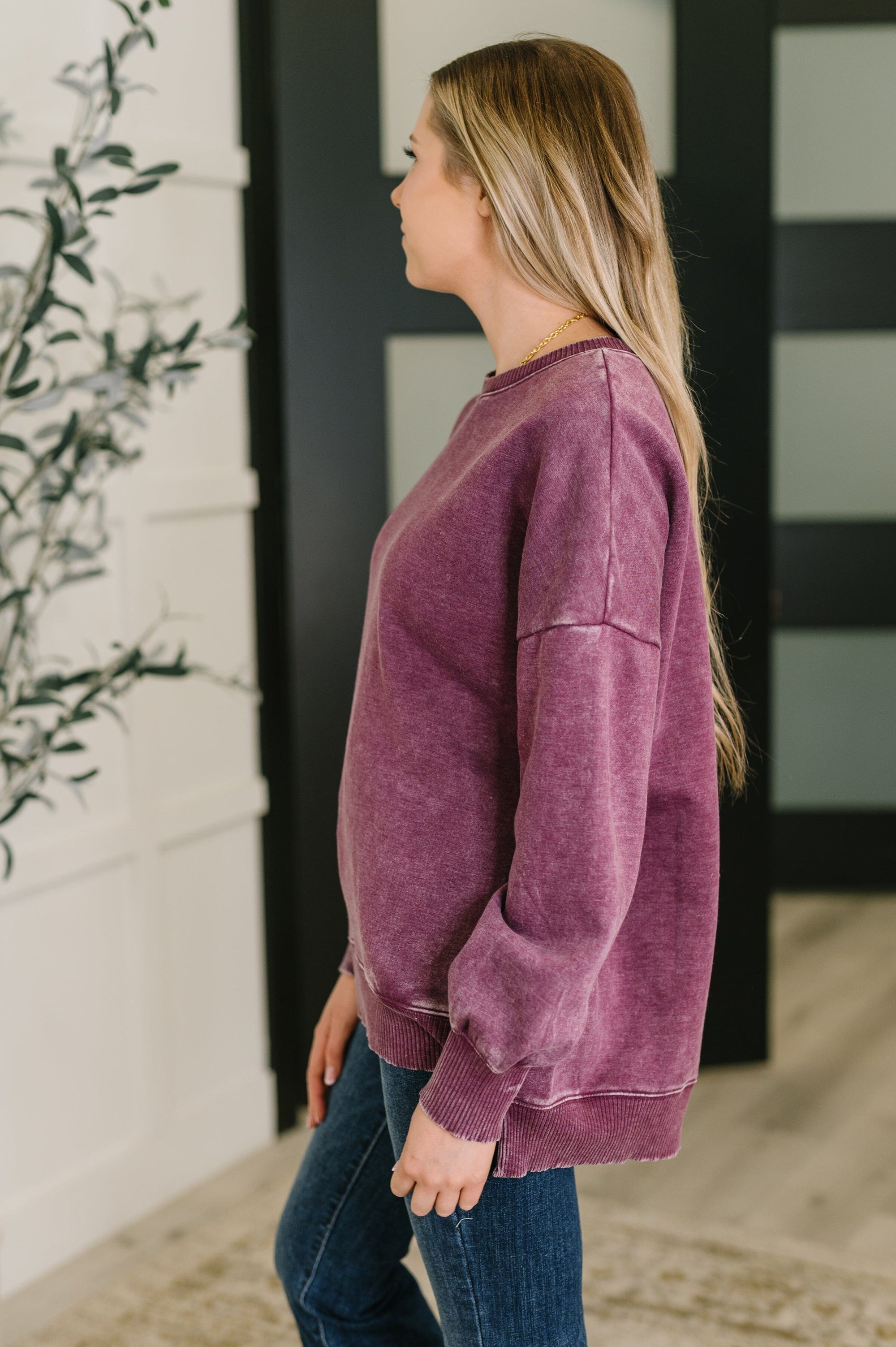Safe and Secure Mineral Wash Pullover in Eggplant Womens Ave Shops 