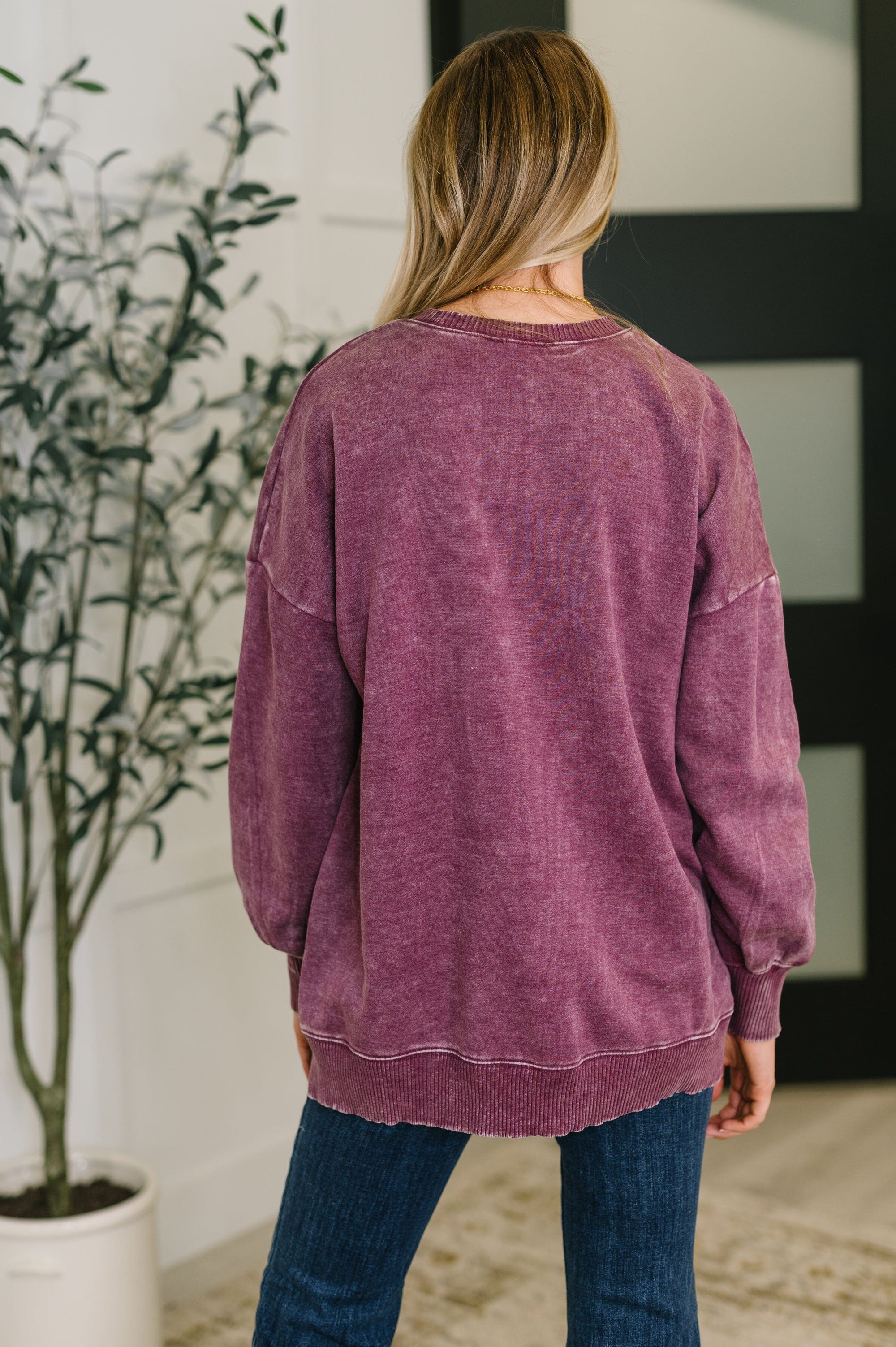 Safe and Secure Mineral Wash Pullover in Eggplant Womens Ave Shops 