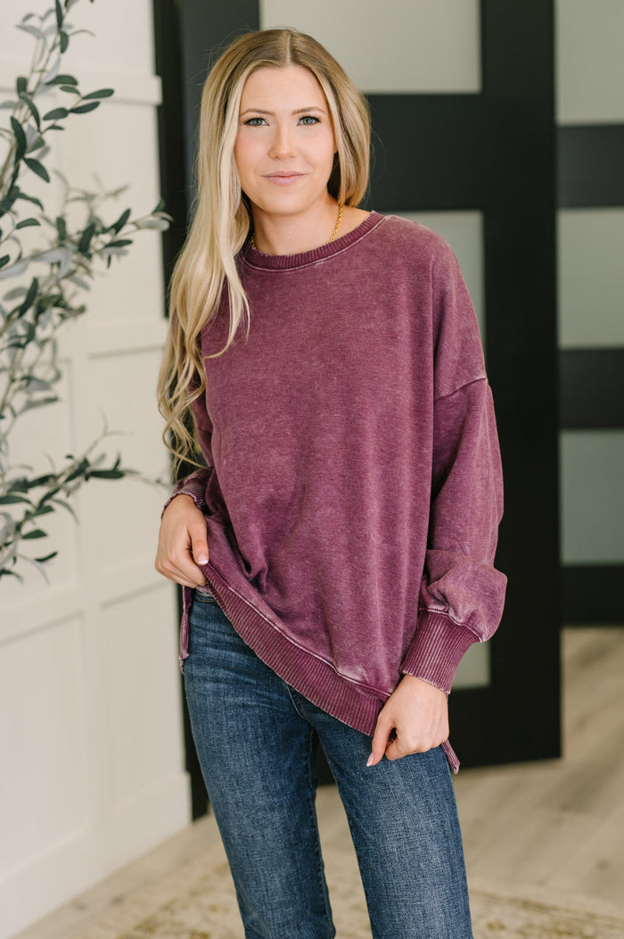 Safe and Secure Mineral Wash Pullover in Eggplant Womens Ave Shops 