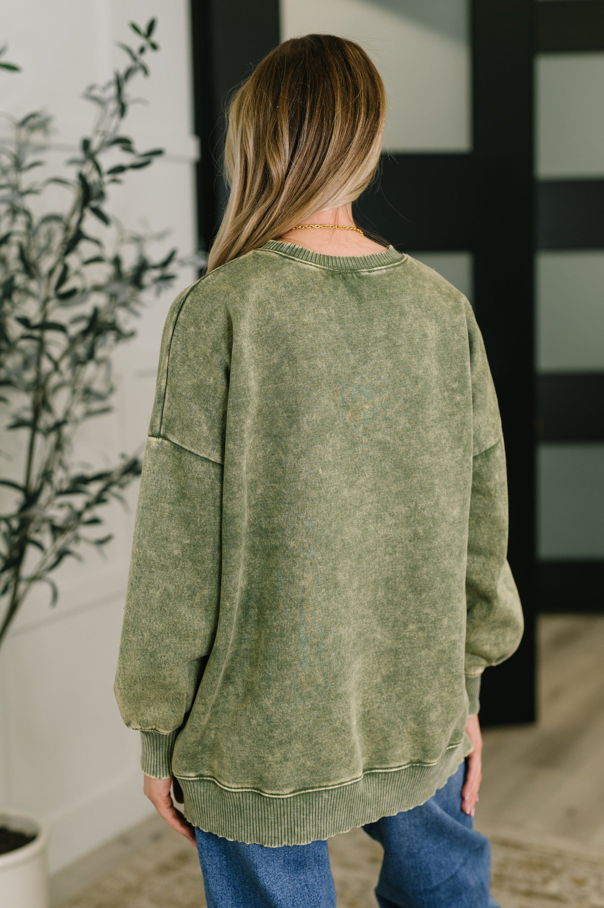 Safe and Secure Mineral Wash Pullover in Light Olive Womens Ave Shops 