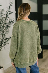 Safe and Secure Mineral Wash Pullover in Light Olive Womens Ave Shops 