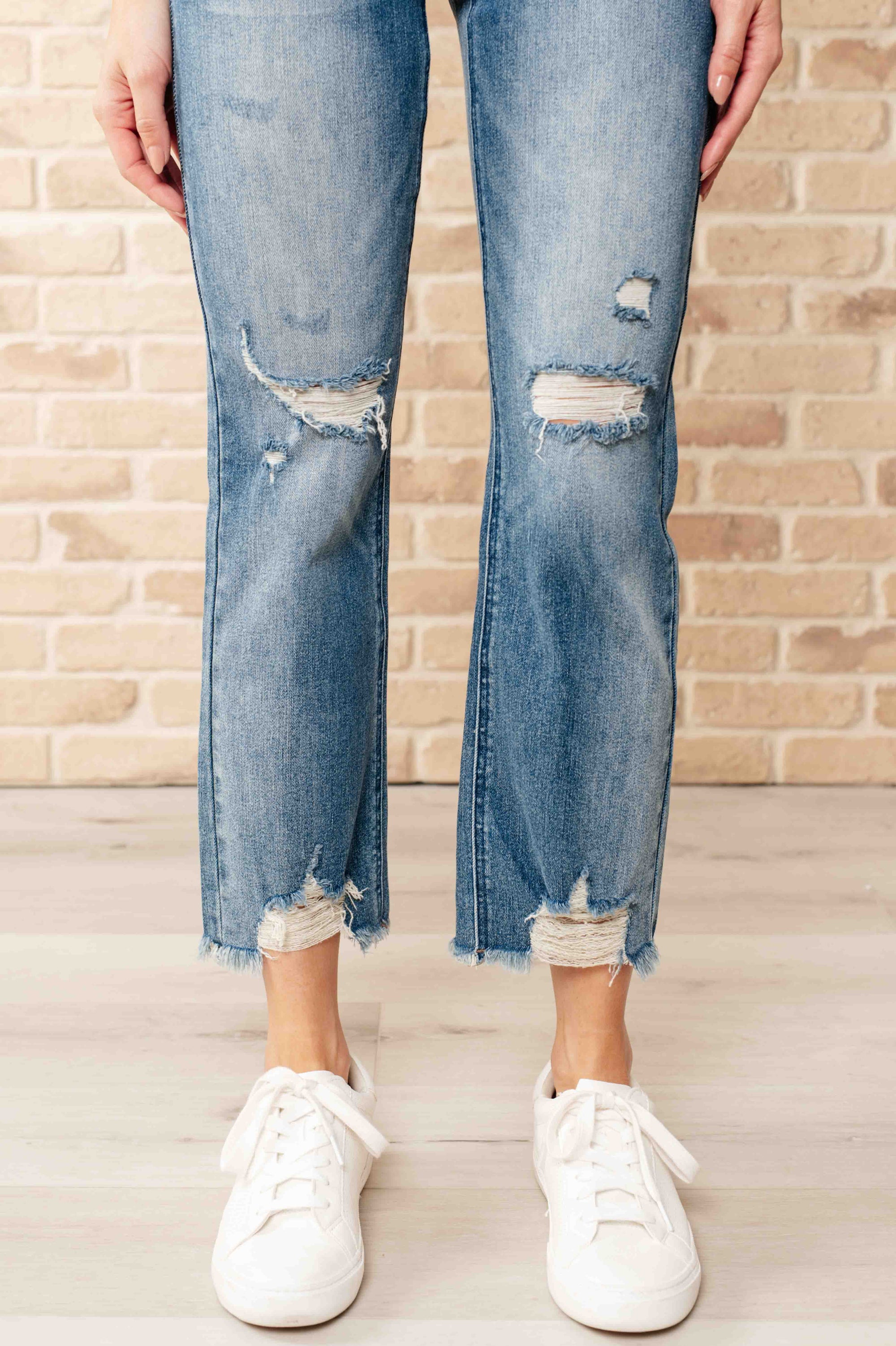 Sammy High Waist Distressed Crop Straight Leg Jeans Womens Ave Shops 