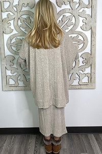 Sand Ribbed Knit Long Sleeve Cowl Neck Top with Side Slits Shirts & Tops Umgee 