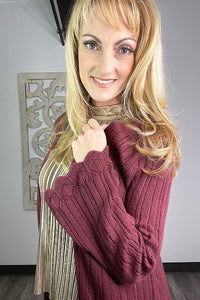 Sangria Solid Scallop Body & Sleeve Hem Sweater Cardigan Outerwear Jacket Umgee 