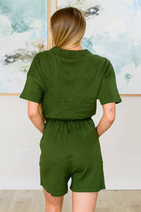 Short Sleeve V-Neck Romper in Army Green Jumpsuits & Rompers Ave Shops 