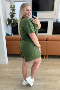 Short Sleeve V-Neck Romper in Army Green Jumpsuits & Rompers Ave Shops 