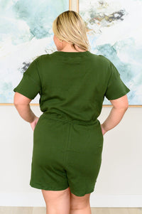 Short Sleeve V-Neck Romper in Army Green Jumpsuits & Rompers Ave Shops 