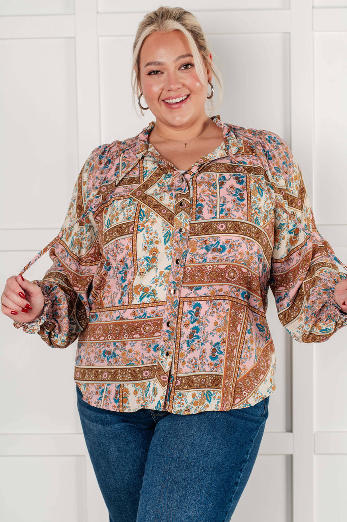 Show and Tell Mixed Print Peasant Blouse Blouses Ave Shops 