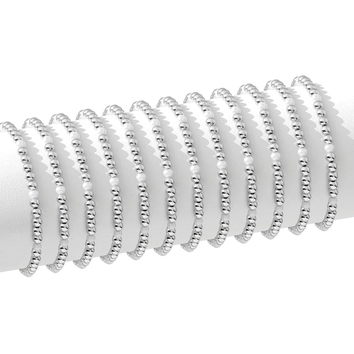 Silver Bead & Pearl Stretch Bracelets Bracelets Splendid Iris 