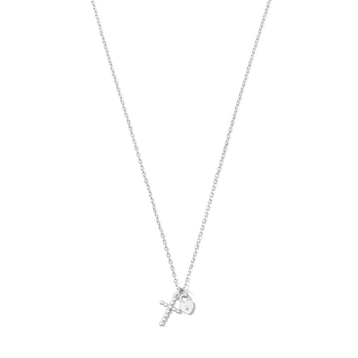 Silver Cross and Heart Pendant Necklace Necklace Splendid Iris 