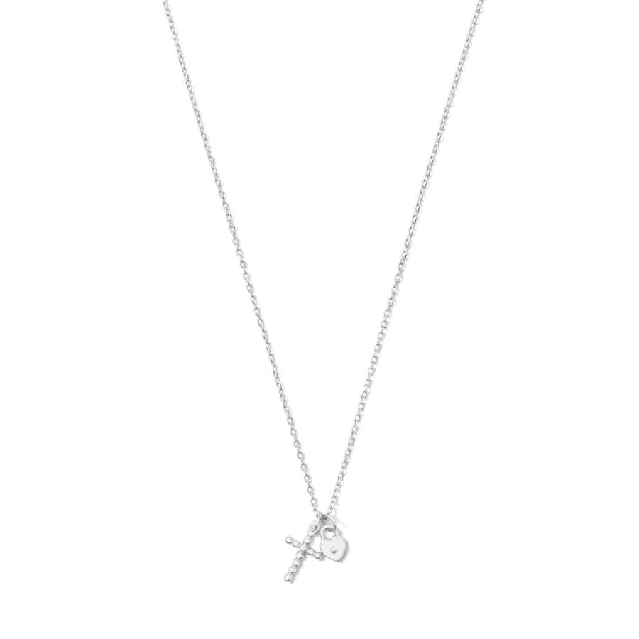 Silver Cross and Heart Pendant Necklace Necklace Splendid Iris 