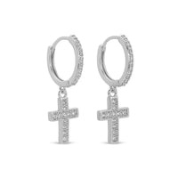 Silver Cross Pave Huggies Earrings Earrings Splendid Iris 