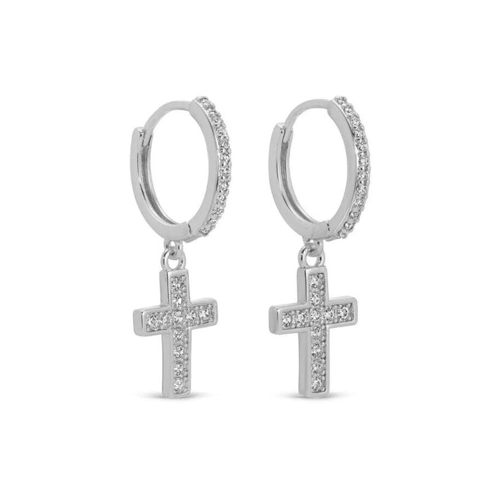 Silver Cross Pave Huggies Earrings Earrings Splendid Iris 