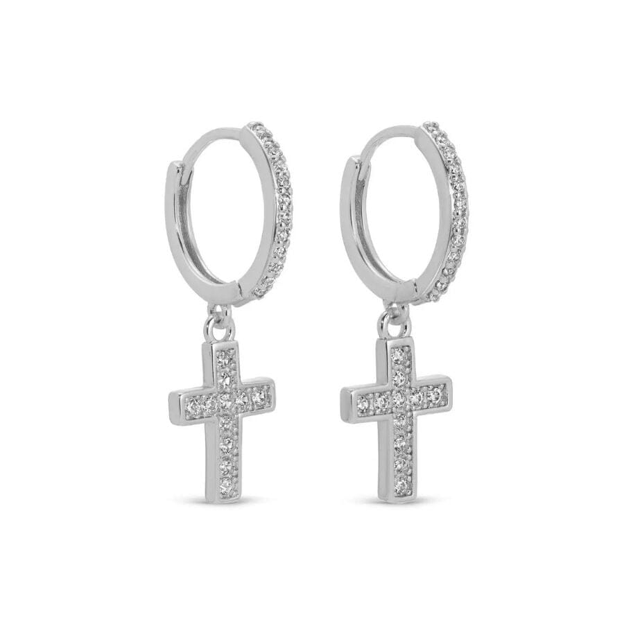 Silver Cross Pave Huggies Earrings Earrings Splendid Iris 
