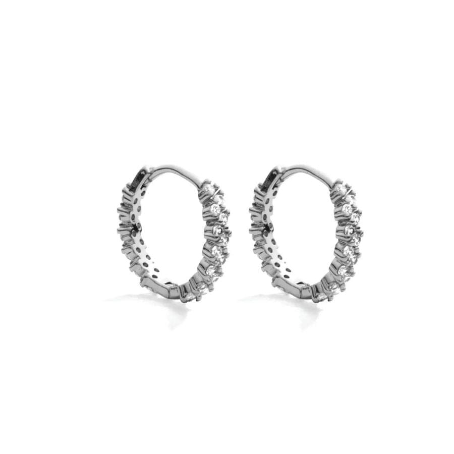 Silver Detailed Pave Huggies Earrings Splendid Iris 