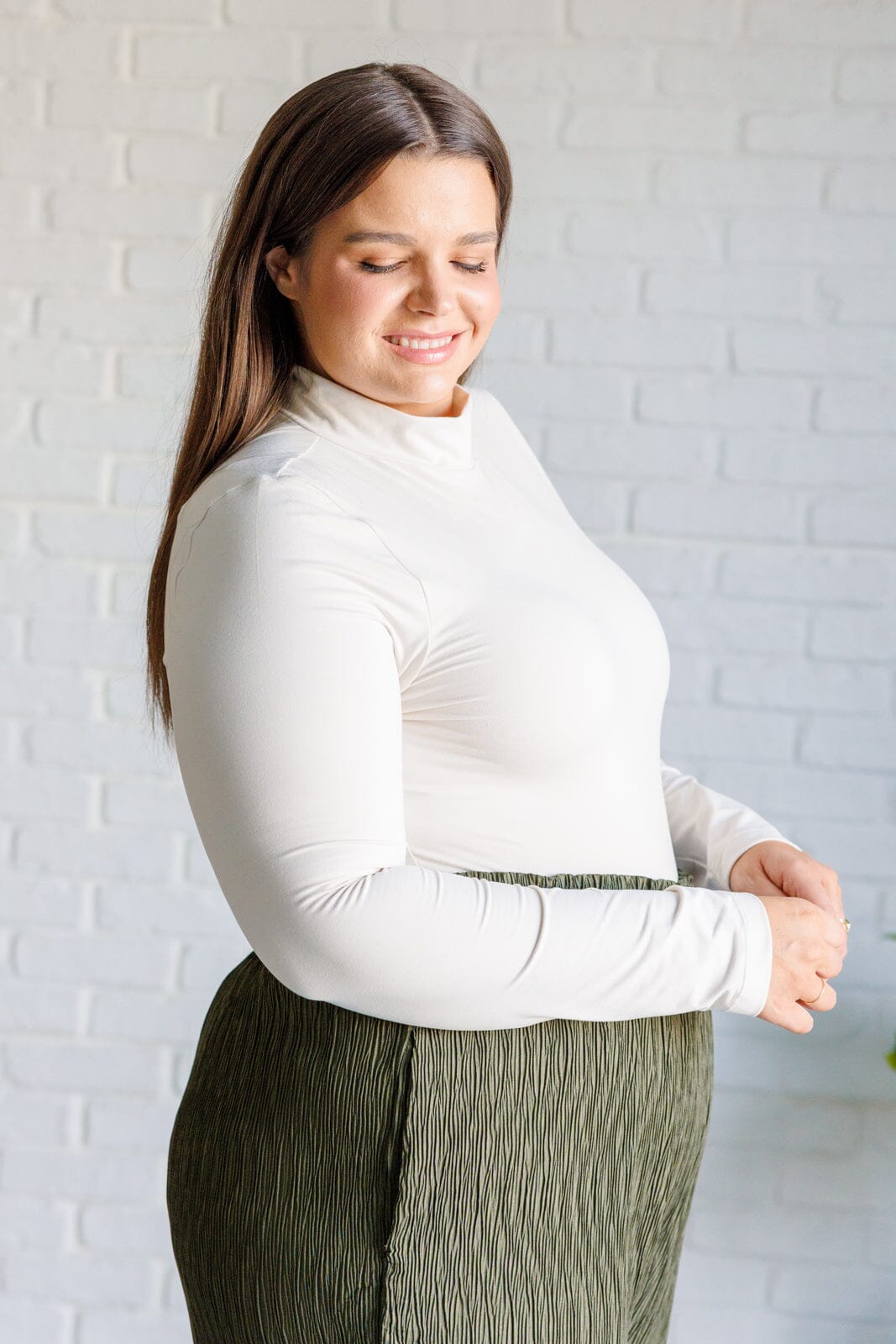 Simple Situation Mock Neck Bodysuit in White Pearl Bodysuits Ave Shops 