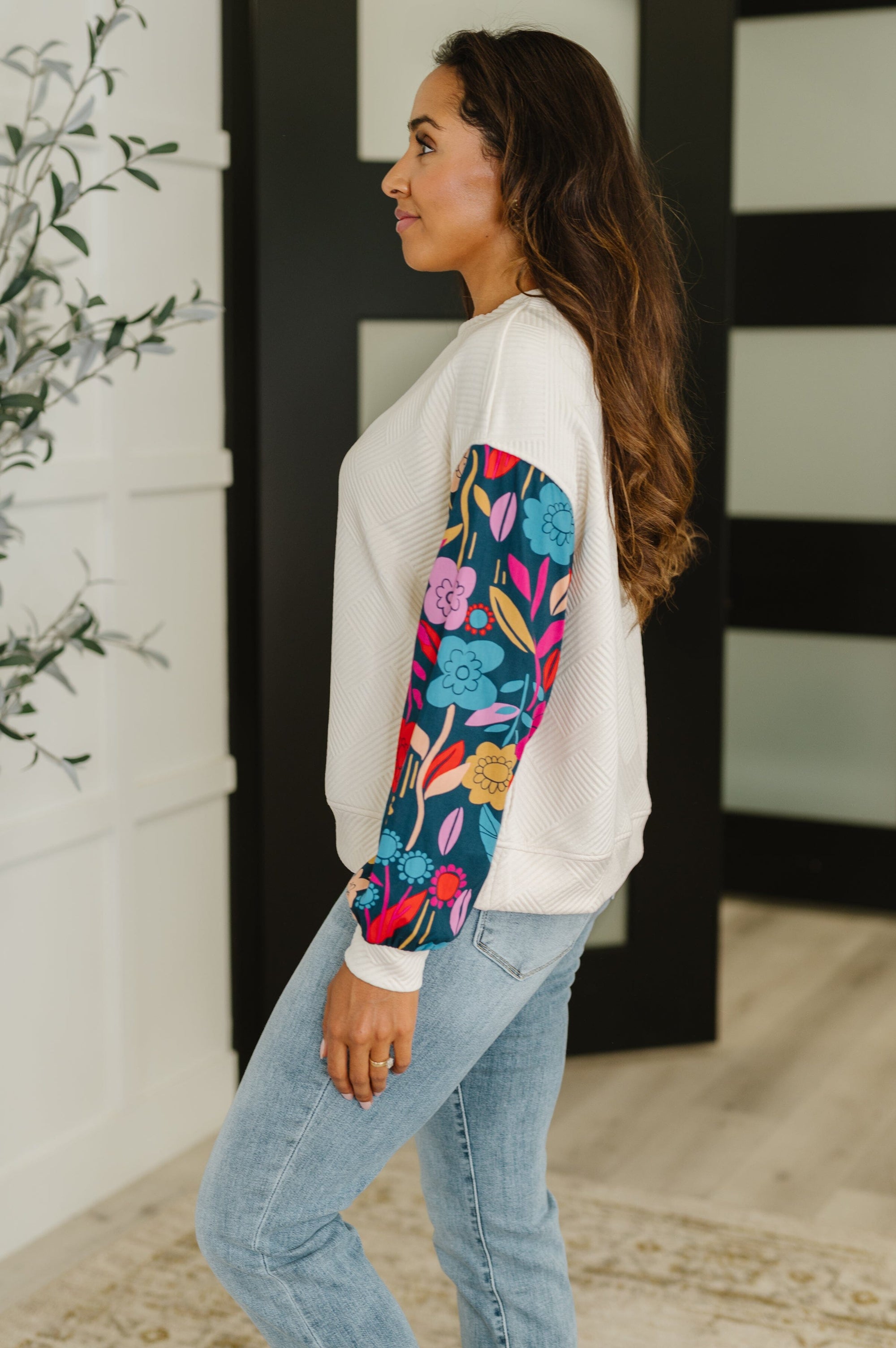 Sing a Melody Floral Sleeve Top Womens Ave Shops 