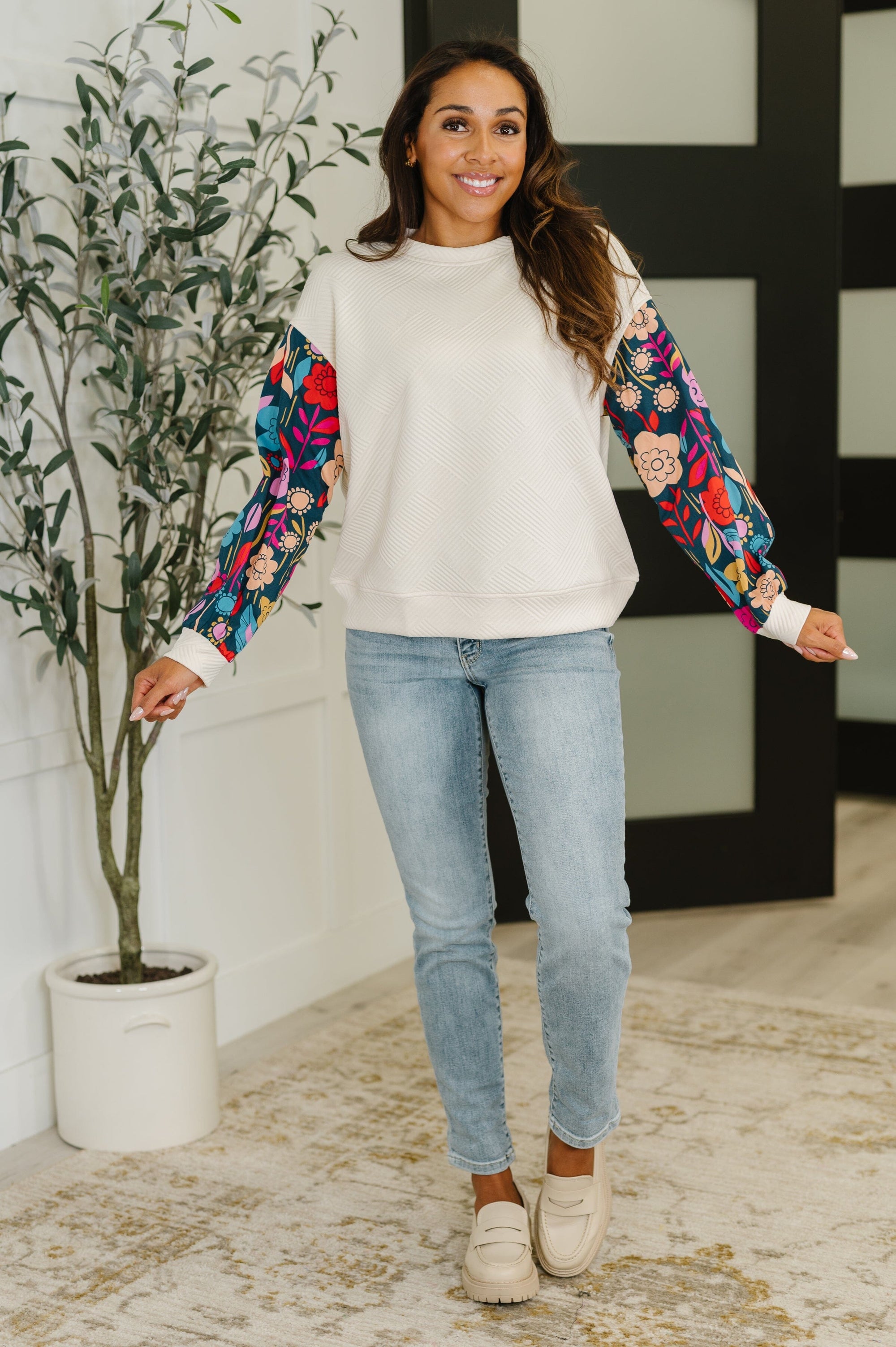 Sing a Melody Floral Sleeve Top Womens Ave Shops 